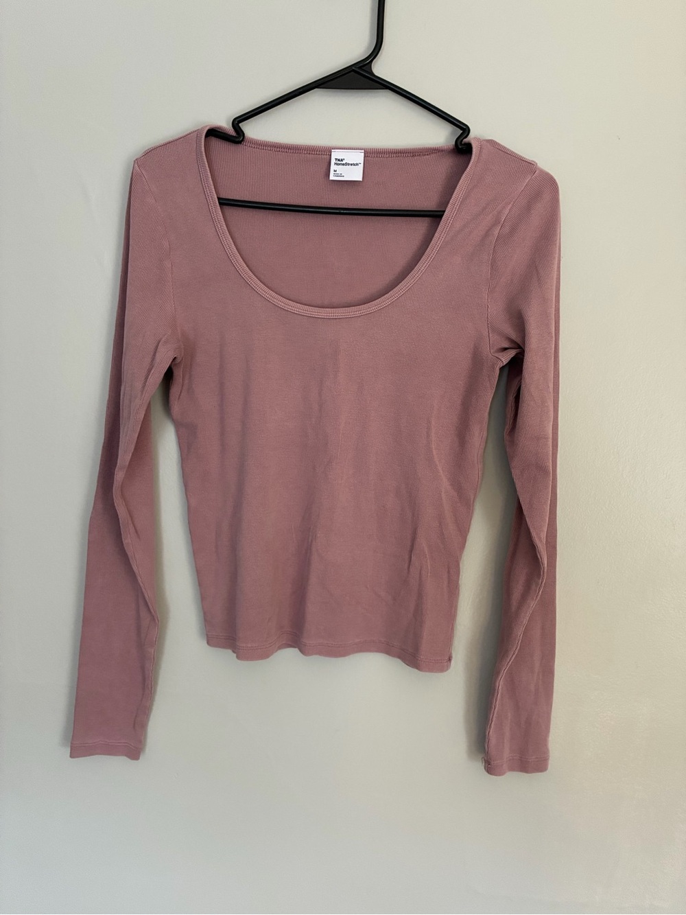 Aritzia TNA Homestretch Long Sleeve Scoop Neck Top - Dusty Rose